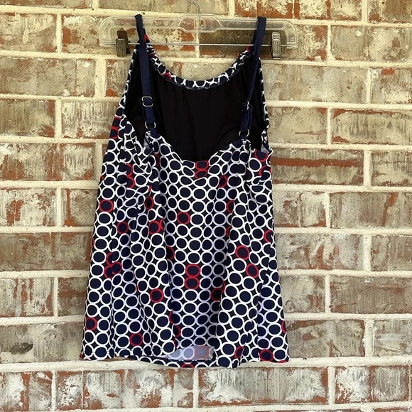 Liz Claiborne Navy White Red Circles Tankini Swim Top - Picture 4 of 8